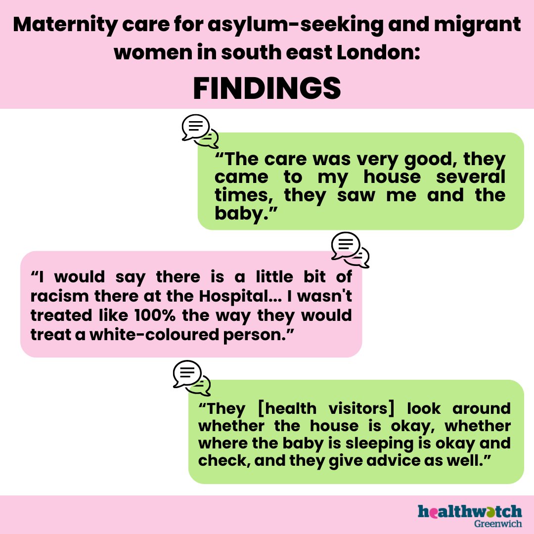 NEW FINDINGS: Take a look at some of our responses to our maternity care for asylum-seeking and migrant women in south east London study. #HealthWatchGreenwich #MaternalHealth #London