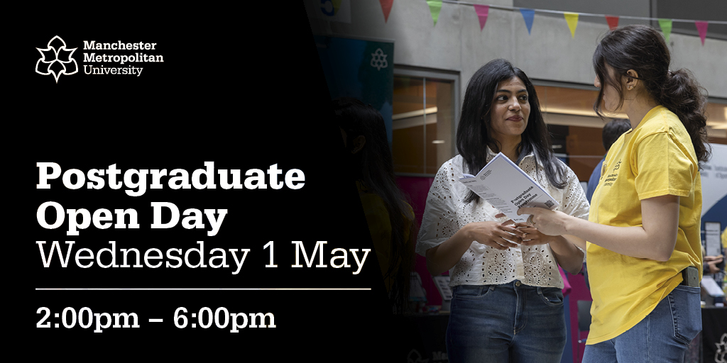 If you're considering postgraduate study, come along to our Open Day on Wednesday 1 May, 2:00pm – 6:00pm. Book your place at: ow.ly/OTLf50Rmasa See you there 😊