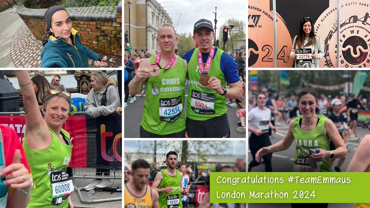 EmmausUK's tweet photo. Congratulations to our #LondonMarathon runners, Collette, Perl, Laura, Ebony, Chris, Tom, and Luke.
Thanks to your fantastic efforts, you have raised over £12990 so far in support of our work with people who have experienced homelessness and social exclusion.
#TeamEmmaus https://t.co/r2ImVklXWi
