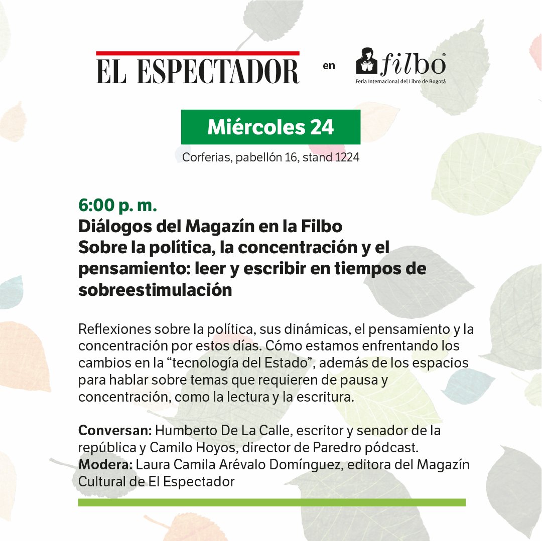 ¿No están cansados de sentir que la vida se nos está escapando por este afán delirante por 'vivir'? Para todos los que estamos reflexionando sobre el mandato de las redes y lo inmediato, les tengo esta invitación mañana en la FILBO con @DeLaCalleHum y @camilo_hoyos 👇👀