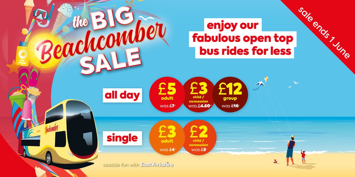 EYBuses's tweet photo. THE BIG BEACHCOMBER SALE!

From this weekend until June 1st, ticket prices for the iconic open-top Beachcomber service between Scarborough Railway Station, Scarborough Sea Front, and the Sea Life Centre will be reduced! 

For more information, visit: https://t.co/coLoLb9AzZ https://t.co/c0CV1ntCJy