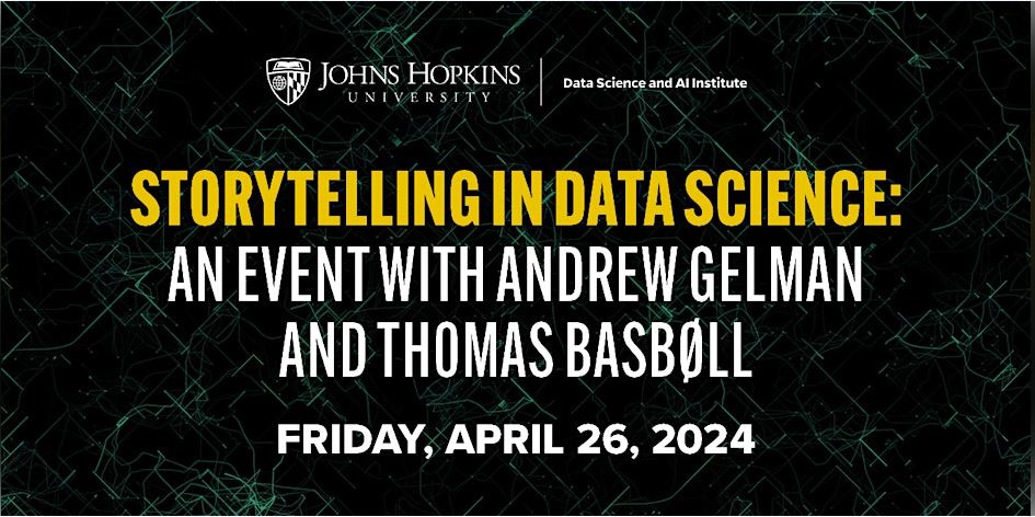 Reminder to join @JohnsHopkins Data Science and AI Institute for 'Storytelling in Data Science' on April 26 to discover the importance of storytelling in science and its impact on understanding and evaluating theories. Register for free online: eventbrite.com/e/storytelling…
