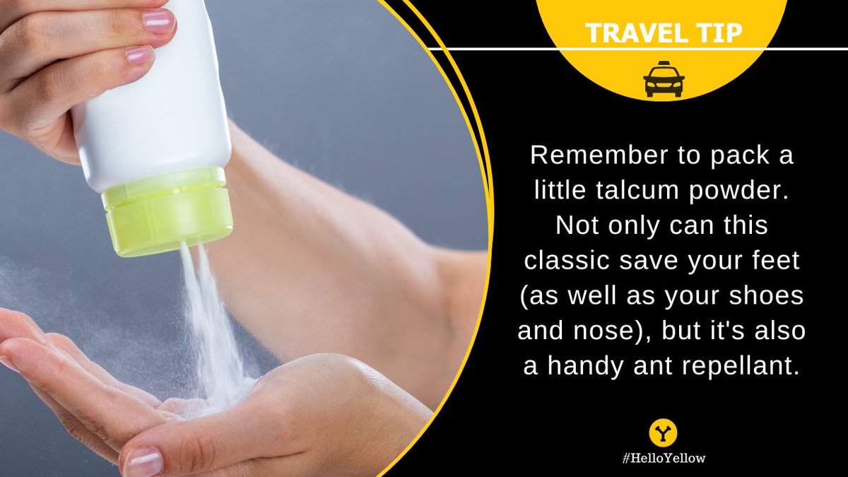 SEAYellowCab's tweet image. Do you pack talcum powder when traveling?

For more #TravelTuesday tips, check us out on Instagram. -And when you want to get to @flysea for your next adventure, remember the #HelloYellow $40 Flat Fare from Downtown Hotels to #FlySEA. 🚖✈️

#SeattleWashington #seattlehotels