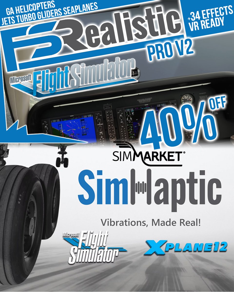 ⚡ rkApps 40% OFF on FSrealistic Pro V2 MSFS (Effects, 1st person view walking) and SimHaptic MSFS/XP (Vibrations Made Real) until April 29th at SIMMARKET 👇
secure.simmarket.com/promotions.php…

#sale #flightsim #SIMMARKET #rkApps #FSrealistic #Simhaptic #MSFS2020 #xplane #XP11 #XP12