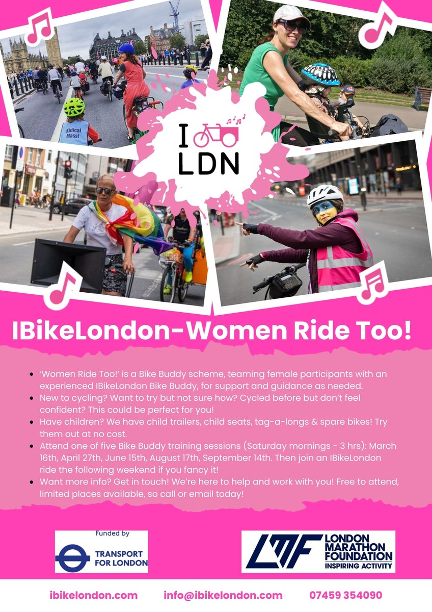 Women Ride Too!

'informative & encouraging' 'thoroughly enjoyable'

Our 2nd session is happening this Saturday! If you would like to participate in future sessions, get in touch through socials/email/phone/contact form: forms.gle/xiiMCsMfMh1aKh…

#londonlovescycling #WalkCycleLDN