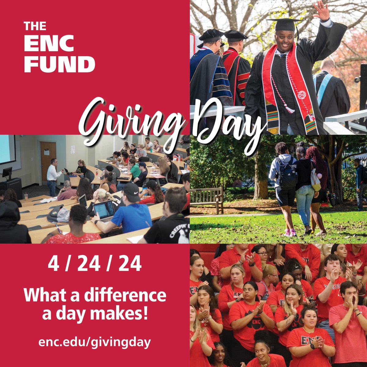 🎉 TOMORROW’S THE BIG DAY🎉 

Join us and make your IMPACT on for today and the future. We are on track for the biggest Giving Day ever - Pray for the day and be part of the fun! 

Your gift IMPACTS our students in every way. enc.edu/givingday 

#ENCImpact24