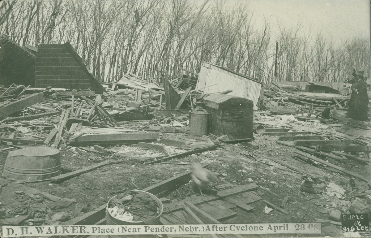 #OTD 1908: A tornado swept through Cuming and Thurston Counties, destroying farms and homes and killing 3 people. Although tornado ratings did not exist in 1908, based on reports the tornado reached an F-5 intensity. It was produced from the 1908 Dixie Outbreak storm system.