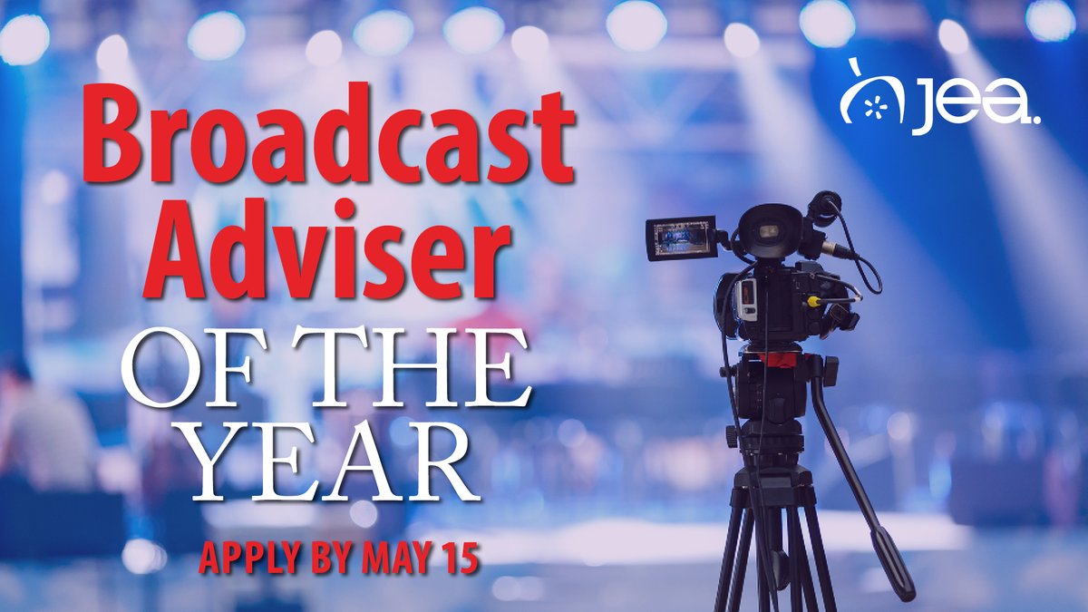 Applications for the 2024 Broadcast Adviser of the Year are due May 15. The Broadcast Adviser of the Year award honors outstanding high school advisers and their exemplary work. 🎥 🎙 📱 Learn more: jea.org/wp/home/awards…