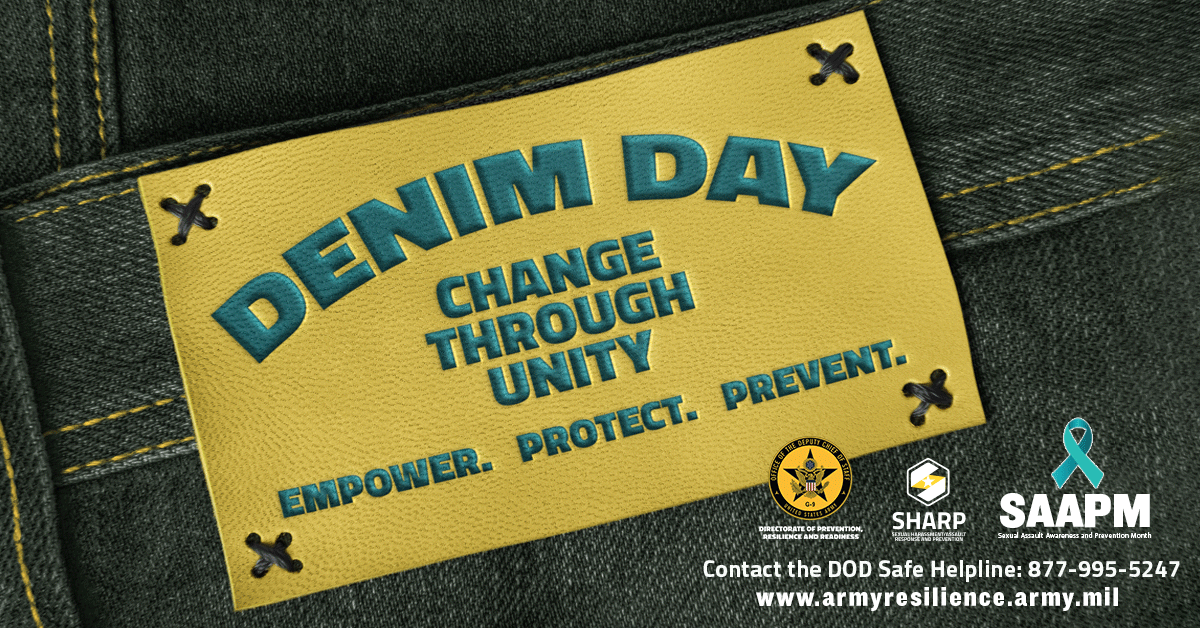 Show your support for Sexual Assault Awareness & Prevention Month by wearing denim TOMORROW, Wed, April 24, 2024. Denim Day sparks action & promotes awareness and education about how to combat sexual violence & victim-blaming. #DenimDay #SAAPM Learn more: denimdayinfo.org