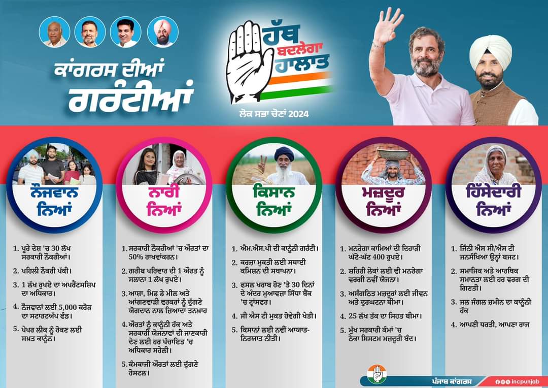rakesh_skc's tweet photo. ਕਾਂਗਰਸ ਕਰੇਗੀ ਦੇਸ਼ ਦੇ ਹਰ ਵਰਗ ਨਾਲ ਨਿਆਂ!
ਹੱਥ ਬਦਲੇਗਾ ਹਾਲਾਤ ❤️🇮🇳

#rahulgandhi #punjab #rajawarring 
#congress #nyay https://t.co/pPa8nISLiK
