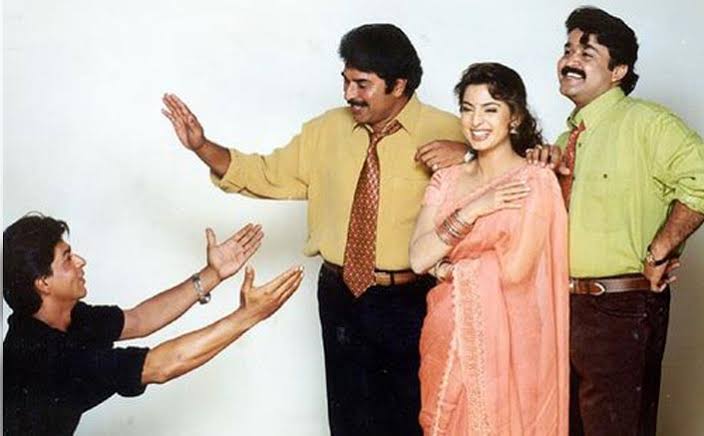 Now why was I unaware of this picture till date!? 😭🥹🫶🏻

This looks absolutely wholesome! 
SRK, Juhi, Mammookka, Lalettan 😭🤌🏻✨