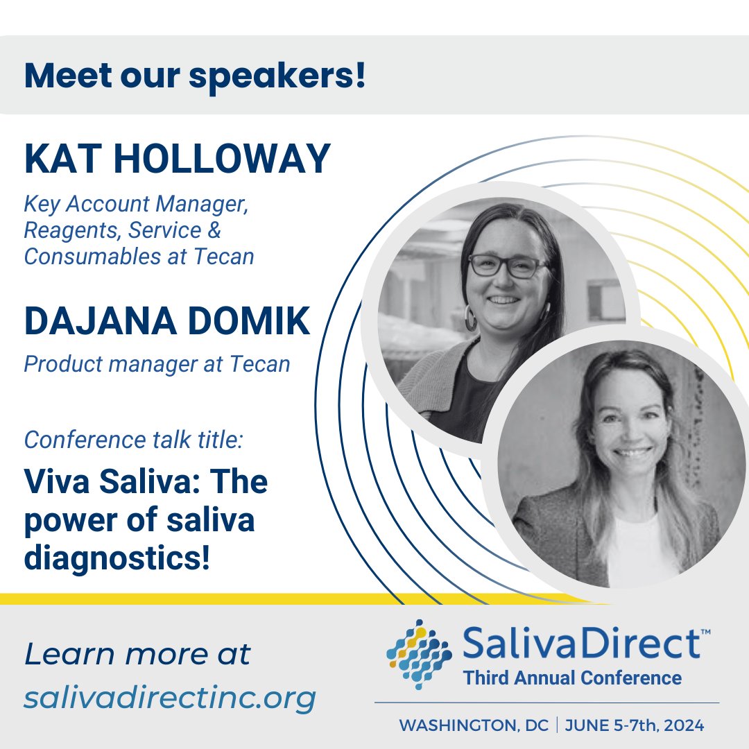 📢Join us at the #SDI3rdAnnualConference in June to see Dajana Domik & Kat Holloway from @Tecan_Talk present on the power of saliva diagnostics! Register today: bit.ly/48ya49W #publichealth #conference #DC #womeninscience #biotech #biotechnologyresearch #health #saliva