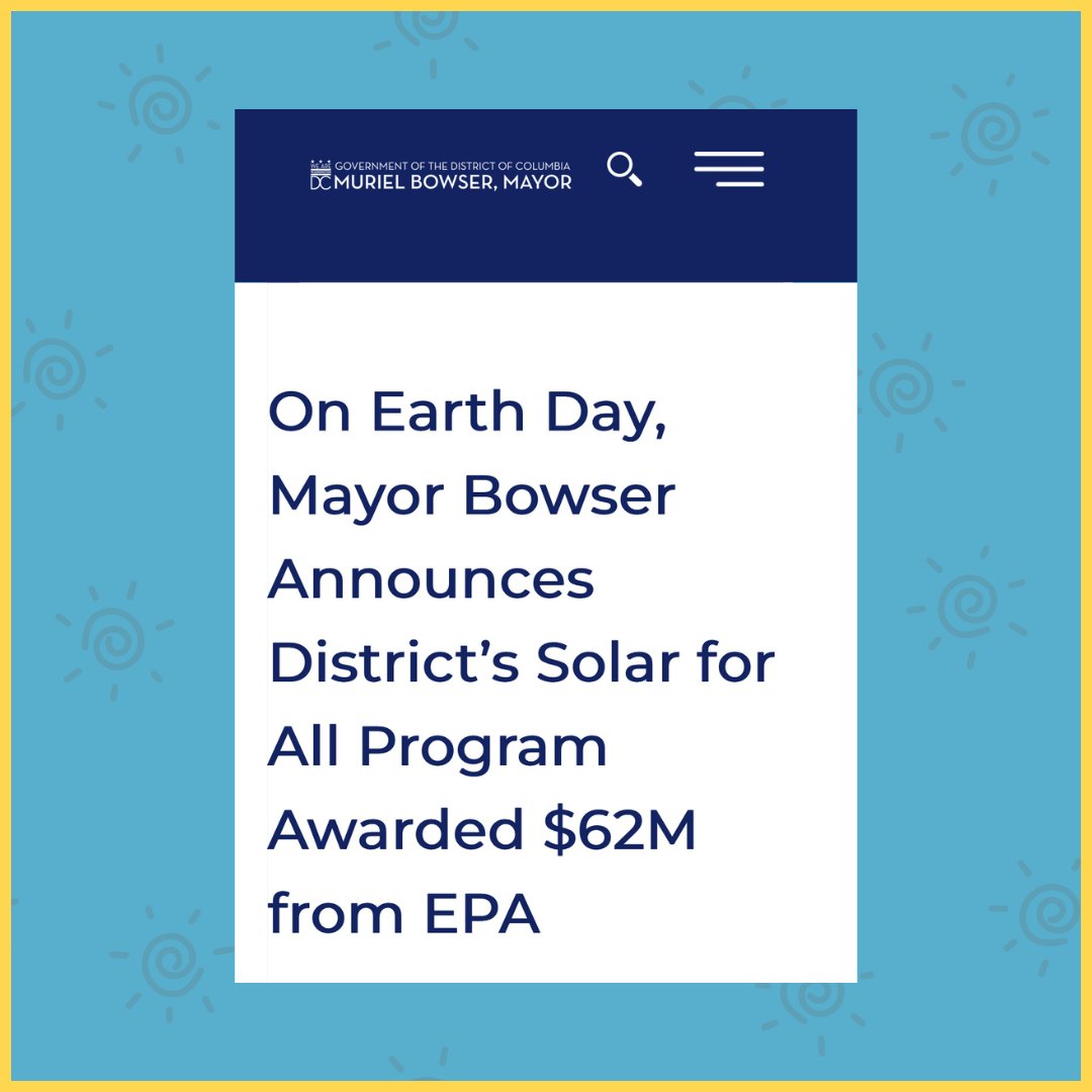Solar for All has been awarded a $62M grant from the EPA! With this funding, we can extend the benefits of solar energy to ~19,000 LMI households. ☀️ We look forward to collaborating with our partners to ensure more residents can access these programs. #SolarForAll @DOEE_DC