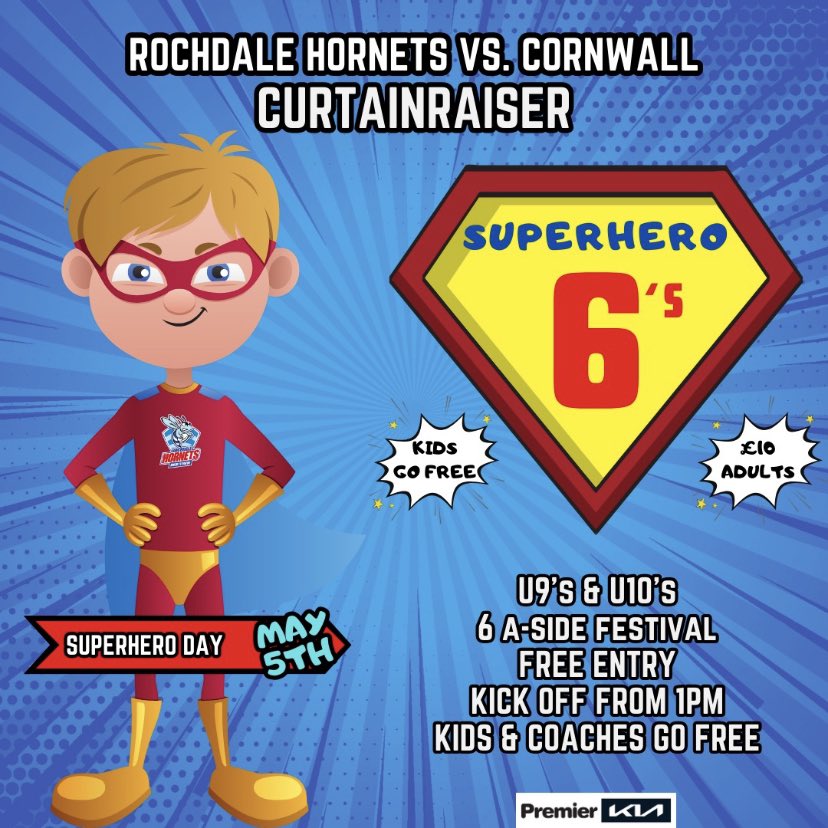 HornetsSpF's tweet photo. 🦸‍♀️🦸‍♂️ 𝗖𝗔𝗟𝗟𝗜𝗡𝗚 𝗔𝗟𝗟 𝗨𝟵’𝘀 𝗮𝗻𝗱 𝗨𝟭𝟬’𝘀

We are excited to announce our ‘superhero 6’s’ tournament which is a six a-side festival prior to @RochdaleHornets game vs @CornwallRLFC on the 5th of May!

🕐 1pm KO

Please email craig.fisher@hornetsrugbyleague.com for more! https://t.co/zf3wBVT7aP