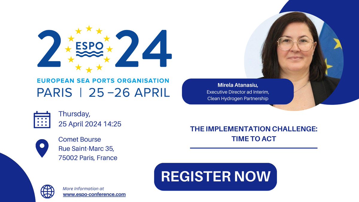 👋 Join us at the Annual European Sea Ports Organisation ESPO Conference 🗓25-26 April in Paris! 🎤On 25 April, 14:24 pm our Executive Director ad Interim @MirelaAtanasiu will participate in the Panel 💬THE IMPLEMENTATION CHALLENGE: TIME TO ACT Know more👉espo-conference.com/en