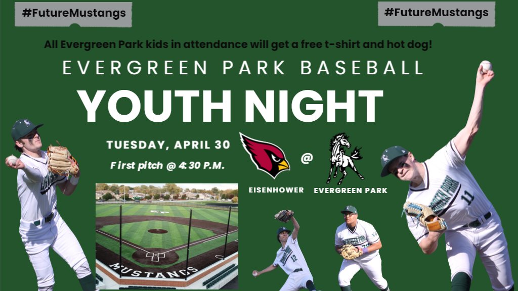 #EvergreenPark Baseball Youth Night is set for a week from today when the @EPCHSBaseball Mustangs face Eisenhower. 

#FutureMustangs #GoMustangs