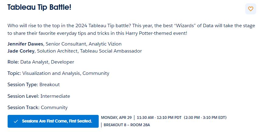 Last year, the @tableau Tips battle was Epic !! tinyurl.com/TC23TipsBattle Who will rise to the top this year? The Data 'Wizards'@sarahlovesdata @maf2k @ScottKimly @ZachBowders @quantum_relic @ToreLev @cgscottDVA and I will battle on stage with our best everyday tips and tricks.