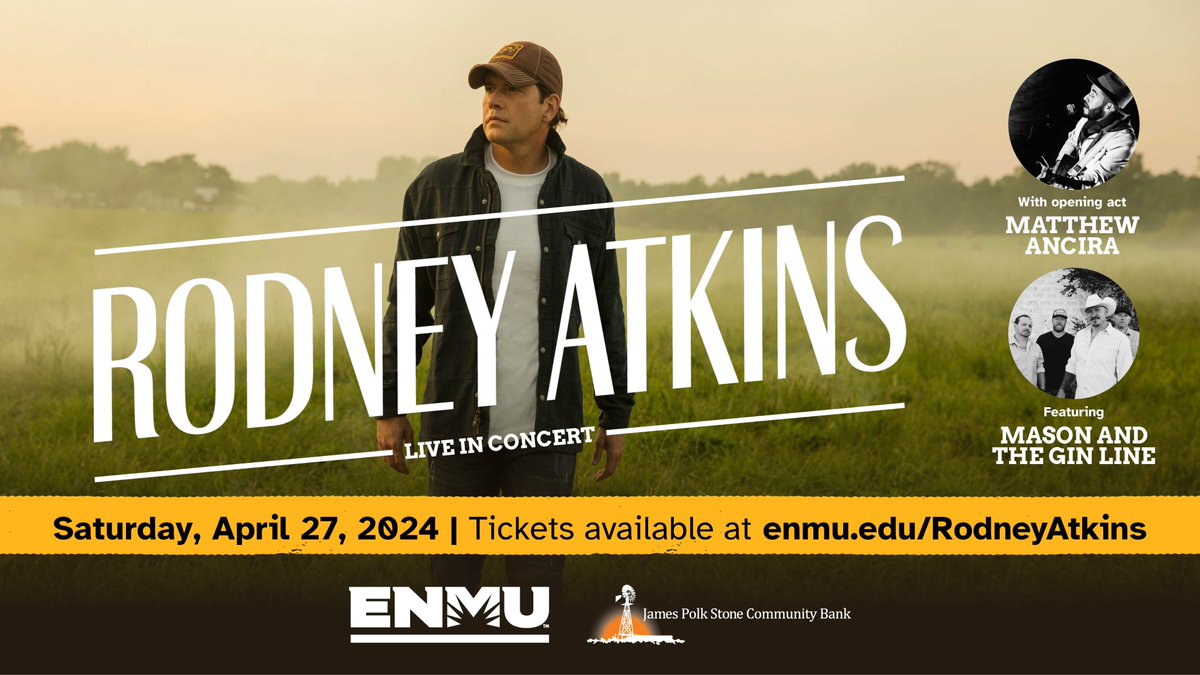 Rodney Atkins live at Greyhound Arena this Saturday April 27! Tickets as low as $20! Buy your tickets today at enmu.edu/RodneyAtkins