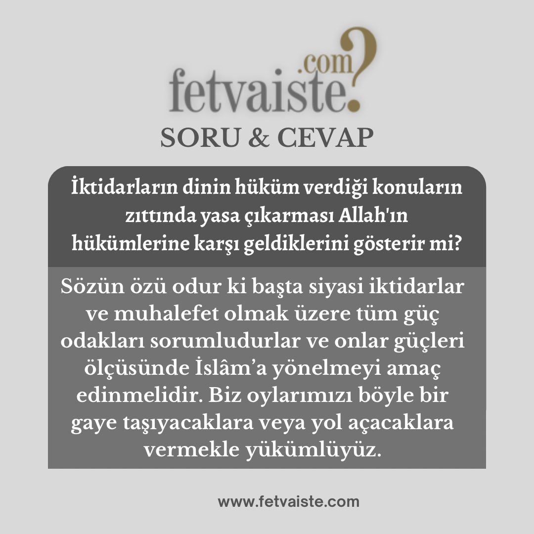 Fetvaiste's tweet photo. .
İktidarların dinin hüküm verdiği konuların zıttında yasa çıkarması allahın hükümlerine karsı gediklerini gösterir mi?
#fetvaiste #fetva #fetvameclisi #fetvalar #birfetva #fetvakurulu #videofetva #ölüm #ahiret #kabir #cenaze #fetvahattı #fetvanet #fetvayokusu #fetvasor #fetvah https://t.co/haeeEMbTes
