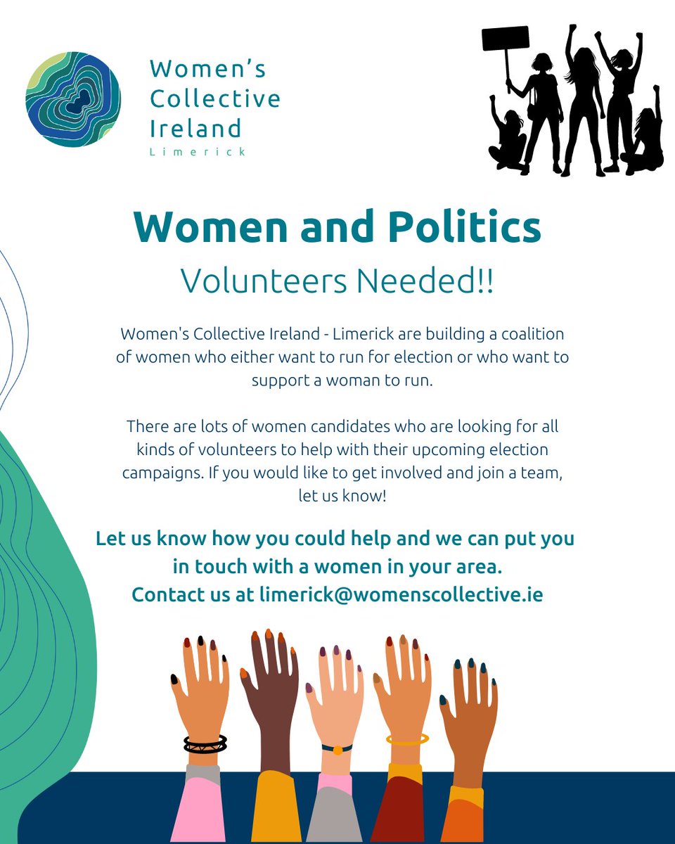 Women's Collective Ireland - Limerick (@wci_limerick) on Twitter photo Women and Politics - Volunteers Needed!
Women candidates are looking for all kinds of volunteers to help with their upcoming campaigns. If you'd like to get involved and join a team, tell us & we can put you in touch with a women in your area.
-->>> limerick@womenscollective.ie. Women and Politics - Volunteers Needed!
Women candidates are looking for all kinds of volunteers to help with their upcoming campaigns. If you'd like to get involved and join a team, tell us & we can put you in touch with a women in your area.
-->>> limerick@womenscollective.ie.