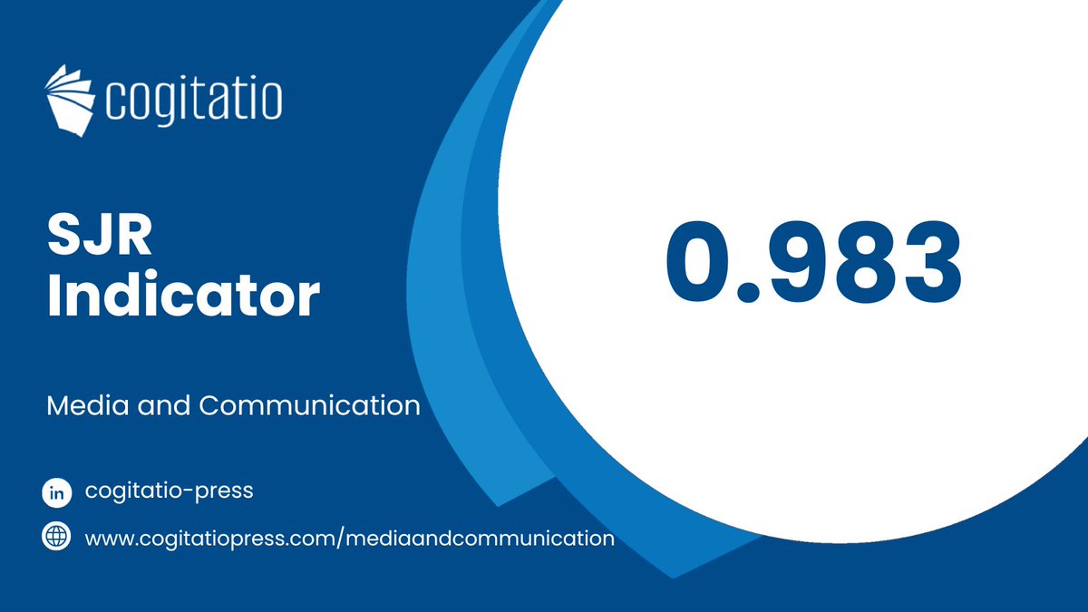 Media and Communication was given a SCImago Journal Rank Indicator of 0.983. We now rank 58/493 by SJR indicator in the field of Communication (Q1). More information about the journal’s SJR: scimagojr.com/journalsearch.… #AcademicChatter #AcademicTwitter #openaccess