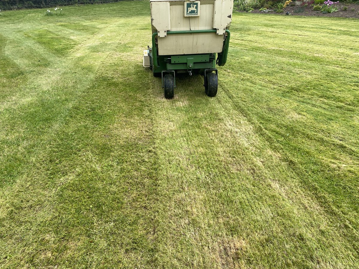 A Bits and Bobs kind of a day ….. Lawn sand application on Bowling Green to kill off some moss, Selective Herbicide Fairways and Rough at Golf club and Scarifying large domestic Lawn #grass #scarifying #Lawns #Golf #bowls