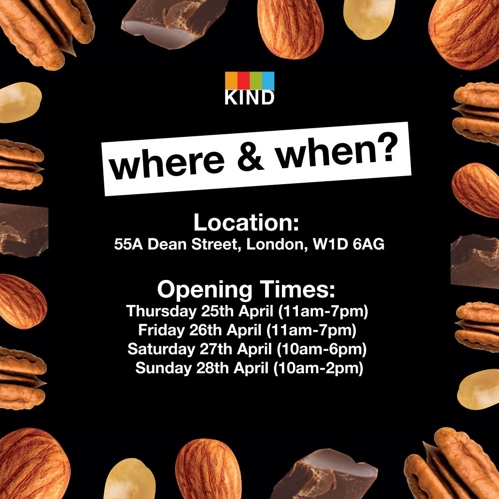 🚨 NEW POP-UP ALERT🚨

We are super excited to announce the KIND bar is officially opening its doors to Londoners this Thursday!

The store will be a journey of discovery you as you visit the store, to touch, smell and taste your way to a custom-made KIND bar! 😍