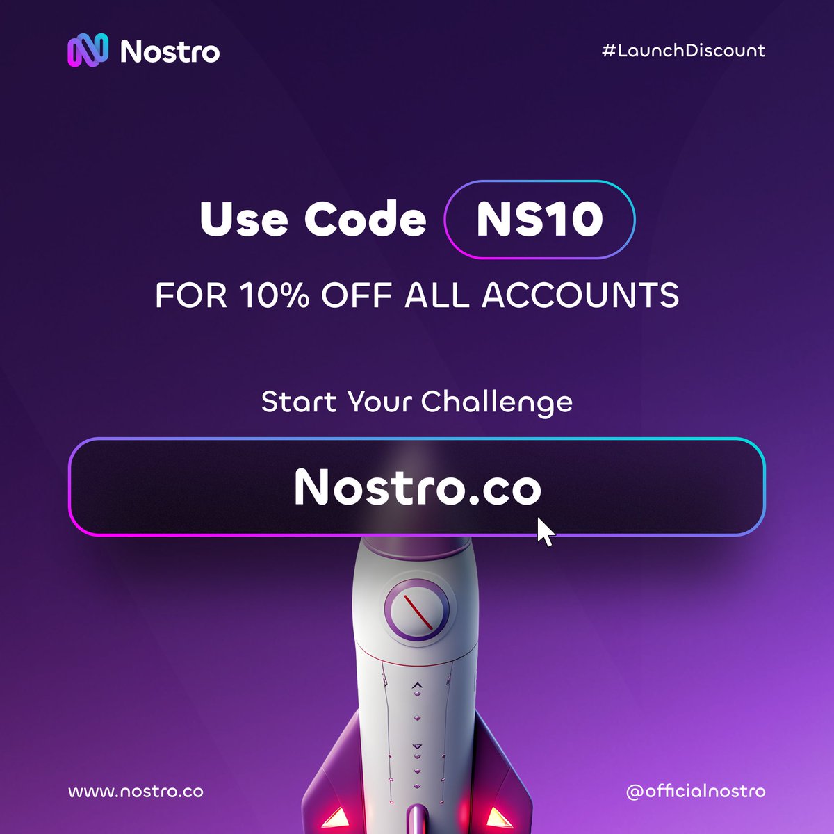 Get ready to elevate your trading game with our special launch offer! 

Use code NS10 at checkout for a 10% discount on all challenges paid via Stripe, including Visa, Mastercard, Amex, and more. 

Start your challenge at:👉 nostro.co 👈

Don't miss out on this