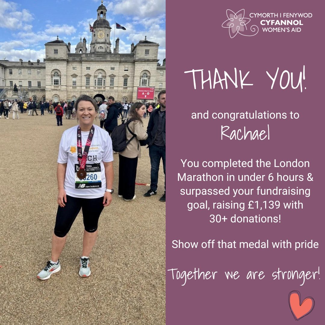 Congratulations, Rachael! 🎉 You crushed the London Marathon in under 6 hours and surpassed your fundraising goal, raising £1,139 with 30+ donations! Your dedication and hard work have truly made a difference, and we couldn't be prouder! Keep shining bright!