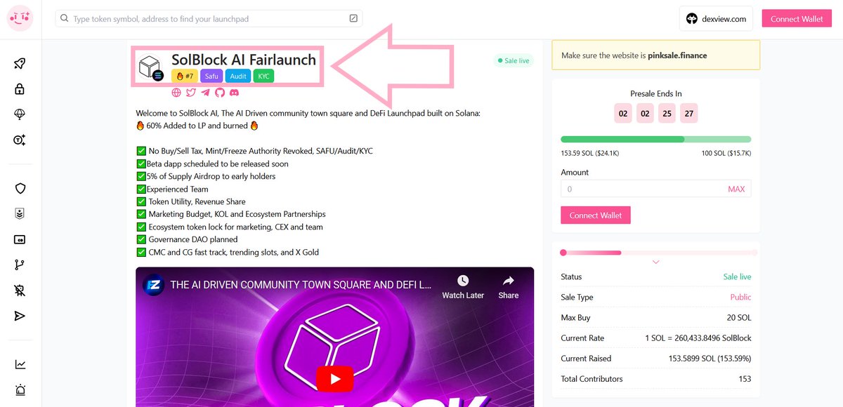 🔥Congratulations to the SolBlock AI team on successfully obtaining their #Safu badge. 👉 The only way to obtain a Safu badge on Pinksale is to work with one of our trusted Safu developers! 🚀 Check them out below: pinksale.finance/solana/launchp… #SOL #BNB #BTC