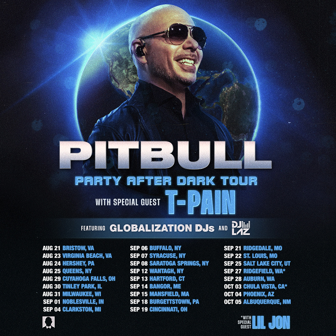 Dalé! @pitbull returns to the stage this summer with the Party After Dark Tour joined by @TPAIN and in select cities @LilJon 🤝 See Mr. Worldwide as a VIP to get access to exclusive perks!  📷

⏰Set your reminders now to be notified when presales start Wednesday, April 24 at