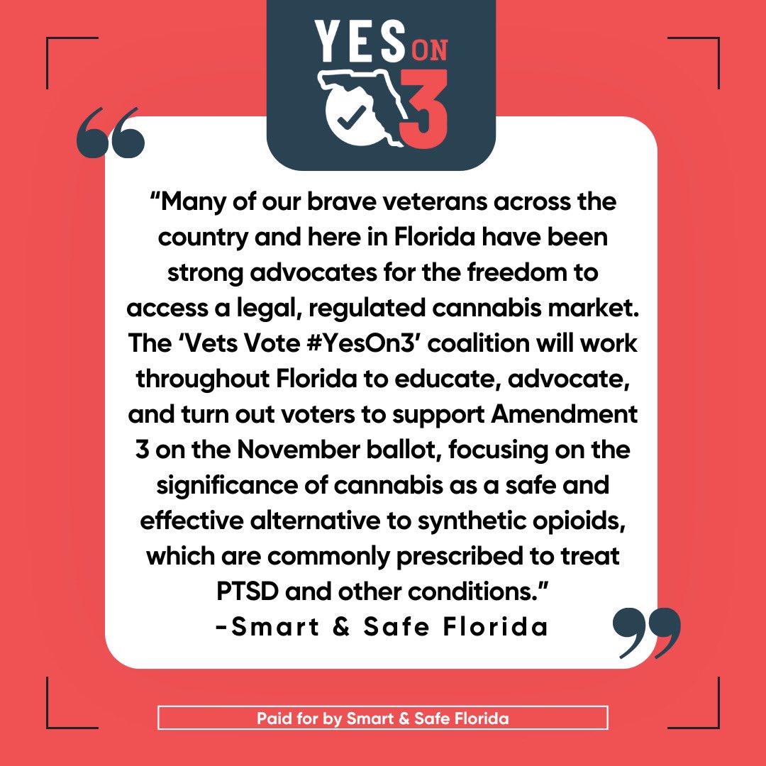 Marching forward with our Veterans at the helm of the 'Vets Vote #YesOn3' coalition! Join us in advocating for safe, regulated cannabis access for adults. Together, we're rewriting the narrative on effective alternatives for our heroes. #YesOn3