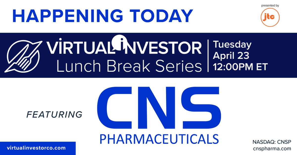 Grab your lunch and join us today at 12 PM ET for the Virtual Investor Lunch Break: The CNSP Opportunity! Register here: bit.ly/44efENZ $CNSP #GlioblastomaMultiforme #GBM #Oncology
