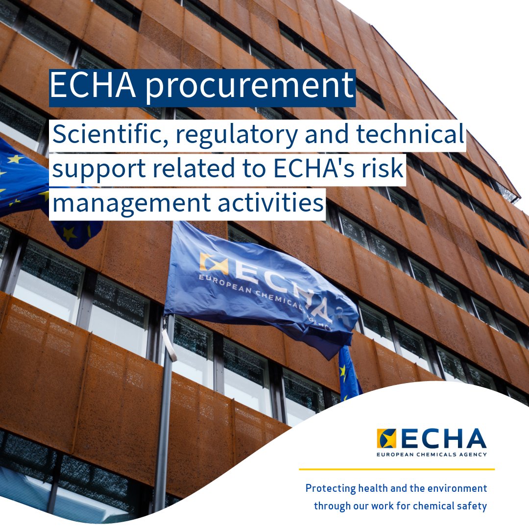 #EUProcurement - We're looking for contractors to support ECHA’s risk management work under #EU_REACH and other legislations, as well as with methodology in socio-economic analysis and impact assessment. ⏰Submit your tender by 3 June - fcld.ly/procurementapr…