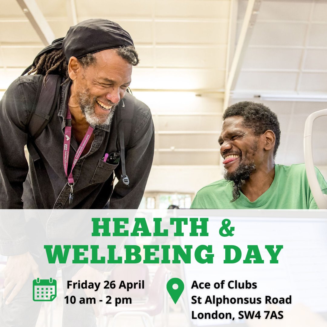 📢 Our next Health and Wellbeing Day is coming up this Friday at the @weareaceofclubs in Clapham. Share far and wide for anyone experiencing #homelessness to receive free health and wellbeing checks and advice 💚