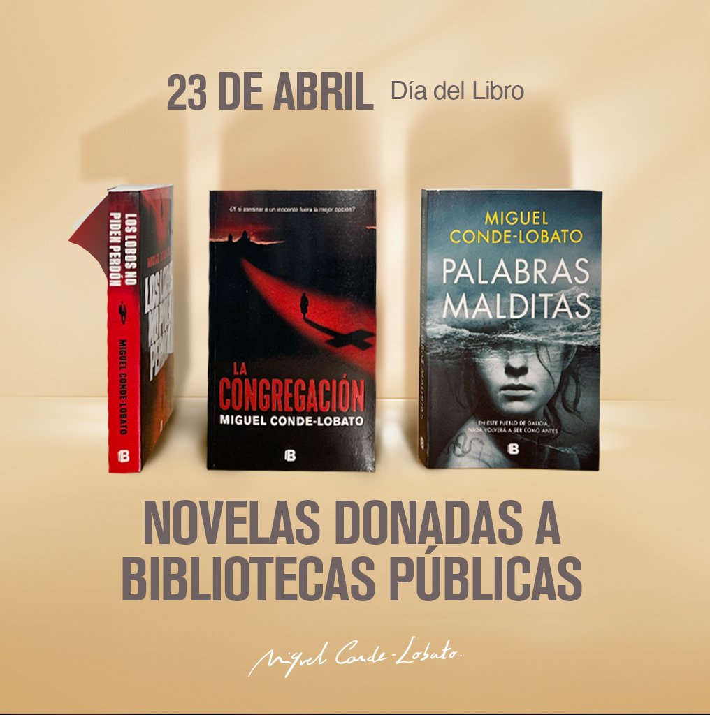 Todos tenemos acceso a la lectura, en gran parte, gracias a las Bibliotecas Públicas de España. 
Y, como muestra de apoyo, hoy por el #DiaDelLibro  pongo en marcha el plan de donación de 100 ejemplares de mis novelas.  
Feliz Día del Libro 📖🌹
#libros #SantJordi #bibliotecas
