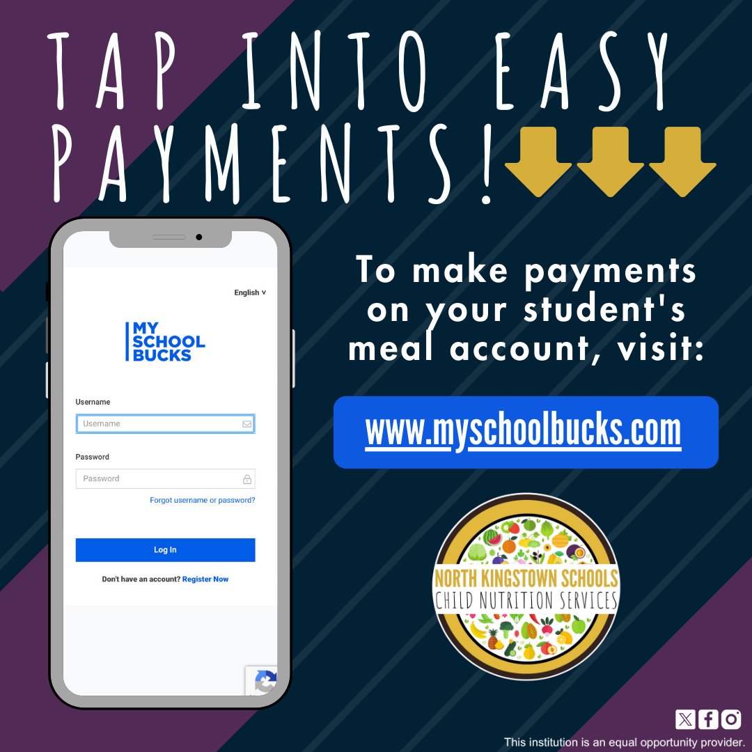 Savor the convenience of student meal payments from the comfort of your device! Manage your account here: myschoolbucks.com

@nk_schools #NorthKingstownRI #NorthKingstownRhodeIsland #RhodeIsland #RIschools #WashingtonCounty