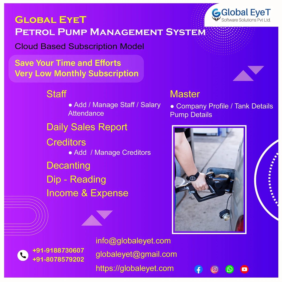 GlobalEyet's tweet photo. Petrol Pump Management System:
The ultimate tool to control the day-to-day operations of your petrol pump!
XPERT Systems can be tailored to suit your customized business operations to save time and effort, thereby increasing efficiency in many folds.
https://t.co/2KQEjg4v8n https://t.co/keJEv7LPzE