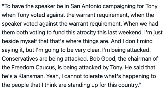 Chip Roy is furious at Johnson traveling to San Antonio to fundraise for Tony Gonzales. His comments on KTSA this morning: