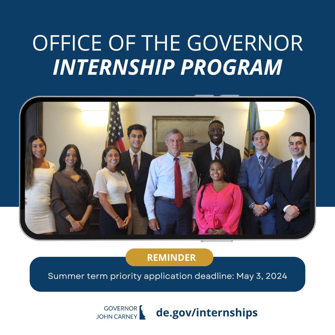 I couldn't do my job without the support of our fantastic interns. Applications for summer internships with the Office of the Governor will be accepted through May 3rd. Apply at de.gov/internships.