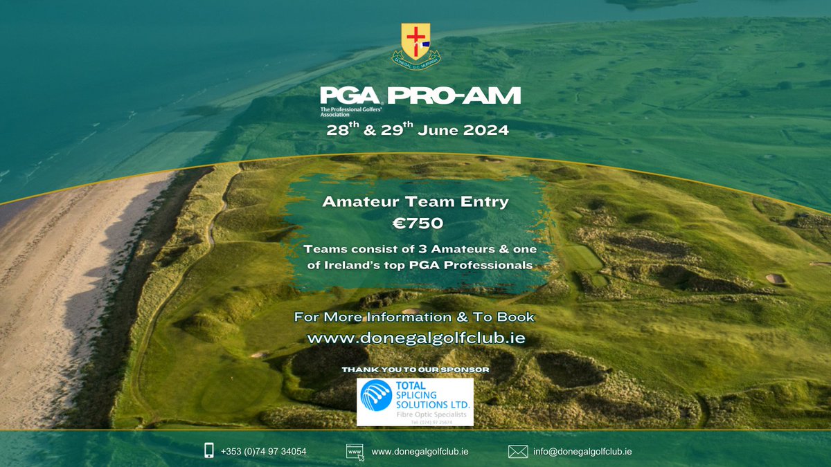 Our PGA Pro-Am, sponsored by Total Splicing Solutions Ltd, taking place on 28th & 29th June 2024. Click on the following link for more information & to enter: tinyurl.com/5dcrtw4c . . . . . . #PGA #ProAm #WildAtlanticWay #GoVisitDonegal #DiscoverDonegal #MagnificentMurvagh