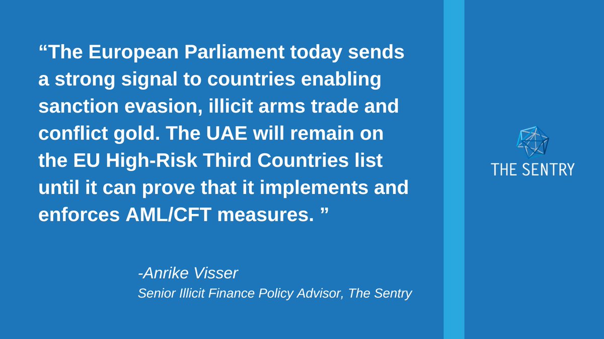 Last week, we published an open letter with @TI_EU calling for the UAE to remain on the grey list. Today, the European Parliament voted to keep the UAE on its list of High-Risk Third Countries, sending a strong signal to countries enabling sanction evasion.