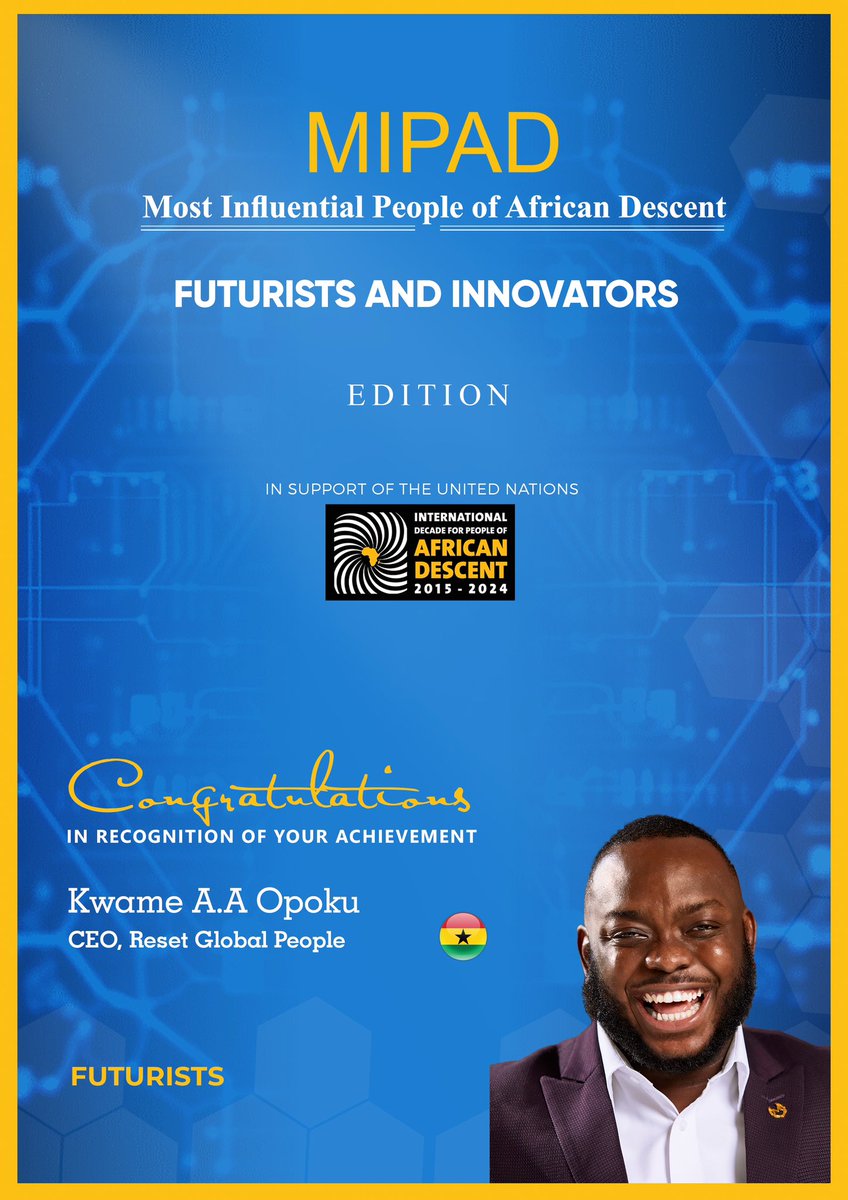 Woke up to News of being named in the 100 Most Influential People of African Descent (MIPAD)  Class of 2024 Honorees in the Global Top 100 Futurist & Innovators List in celebration of United Nations World Creativity and Innovation Day via @MIPAD100 

I share this list with some