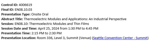Are you attending #S24MRS in Seattle🇺🇸?

This April 25, @Aniray93 from @rgs_development, partner in the @START_HEproject, will talk about #thermoelectric technology development, including the work done towards the development of sustainable #TE devices in START!

Do not miss!