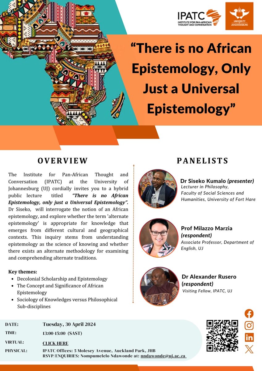 Prof_Kumalo (Ph.D. Tuks) (@kumaloprof) on Twitter photo Come One, Come All.
You are cordially invited to this public Lecture that I will be Delivering <a href="/go2uj/">University of Johannesburg</a>'s Institute for Pan-African Thought & Conversation! Please share widely. Come One, Come All.
You are cordially invited to this public Lecture that I will be Delivering <a href="/go2uj/">University of Johannesburg</a>'s Institute for Pan-African Thought & Conversation! Please share widely.