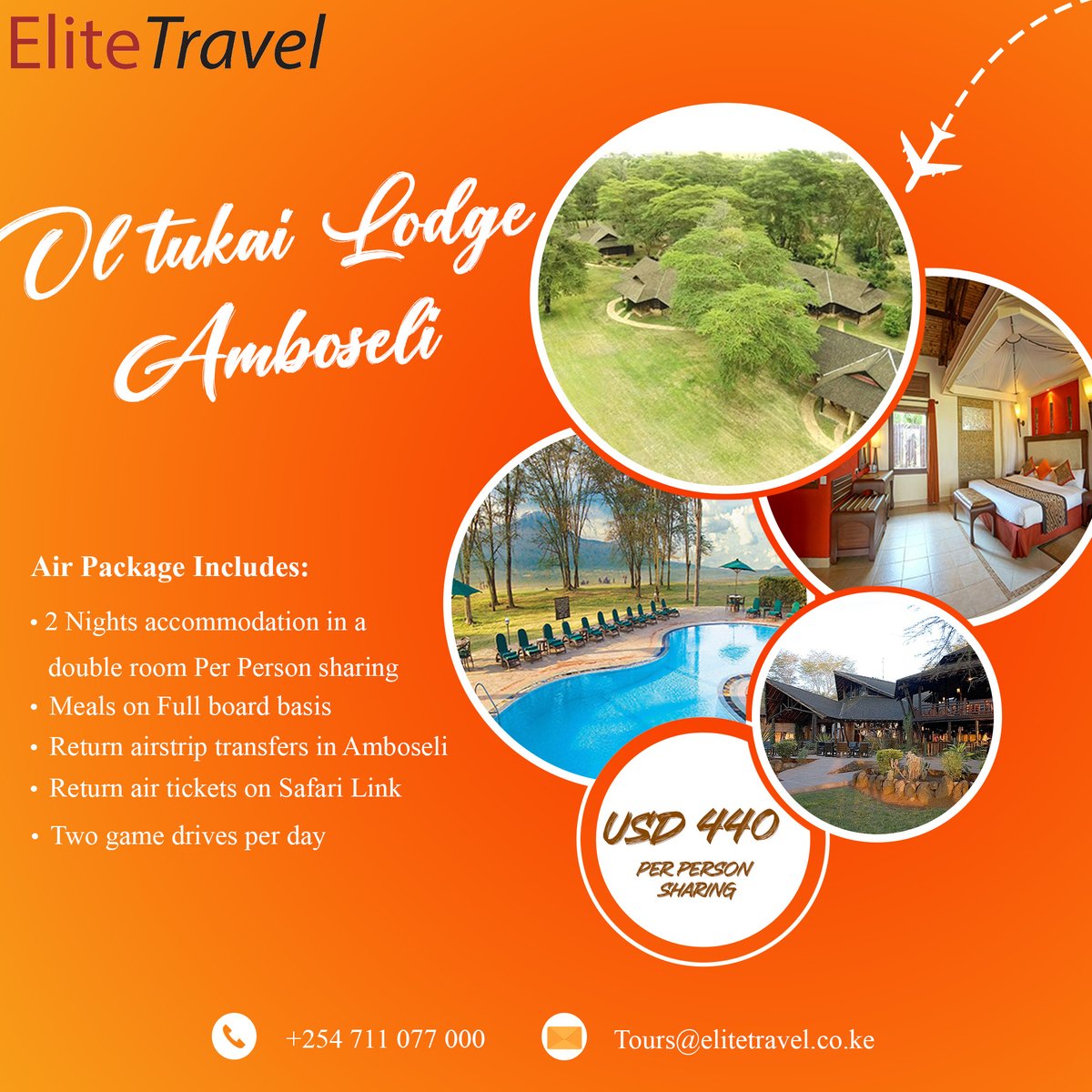 EliteTravelKE's tweet photo. This Labor day, enjoy our unbeatable offers with your loved ones.

Contact us for bookings and more information:
Call:+254 711 077 000
Email:Tours@elitetravel.co.ke
#elitetravel #tours #travel #amboselinationalpark #oltukailodge #safari https://t.co/pA1hmruq8g