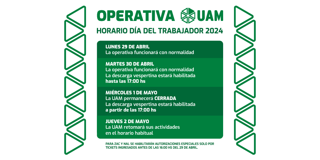 🚨 COMUNICADO 🚨 Informamos el funcionamiento de la UAM durante el feriado del 1° de mayo.