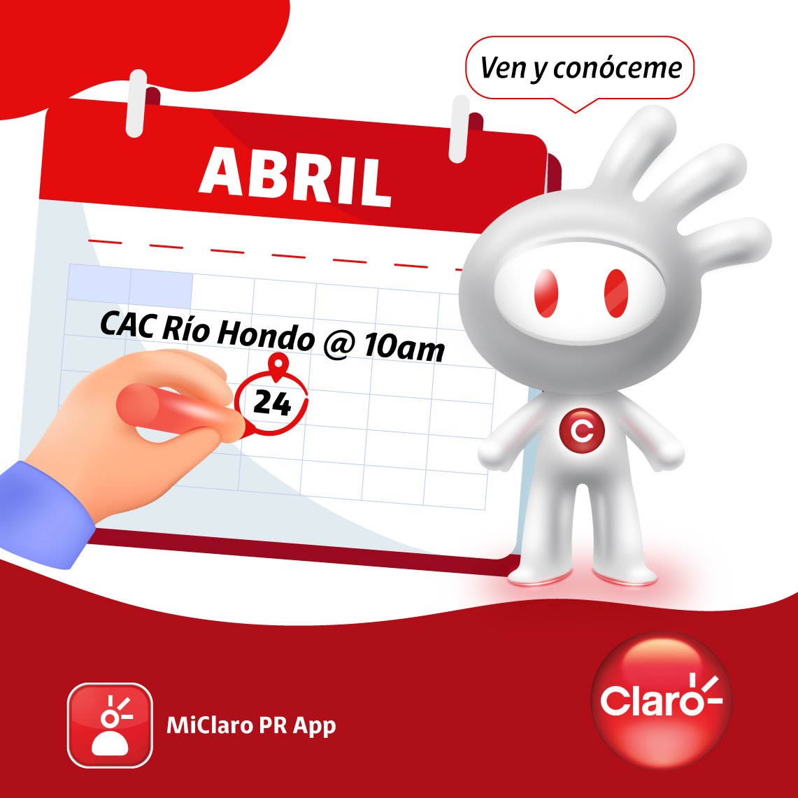 ¡ClaroBot tiene la respuesta! Te ayudo con tus cuentas, conocer tu balance y hacer pagos. ✅ 🤖 Date la vuelta este 24 de abril por Centro de Atención al Cliente en Río Hondo, Bayamón de 10:00am-1:00pm. ¡Te esperamos!
