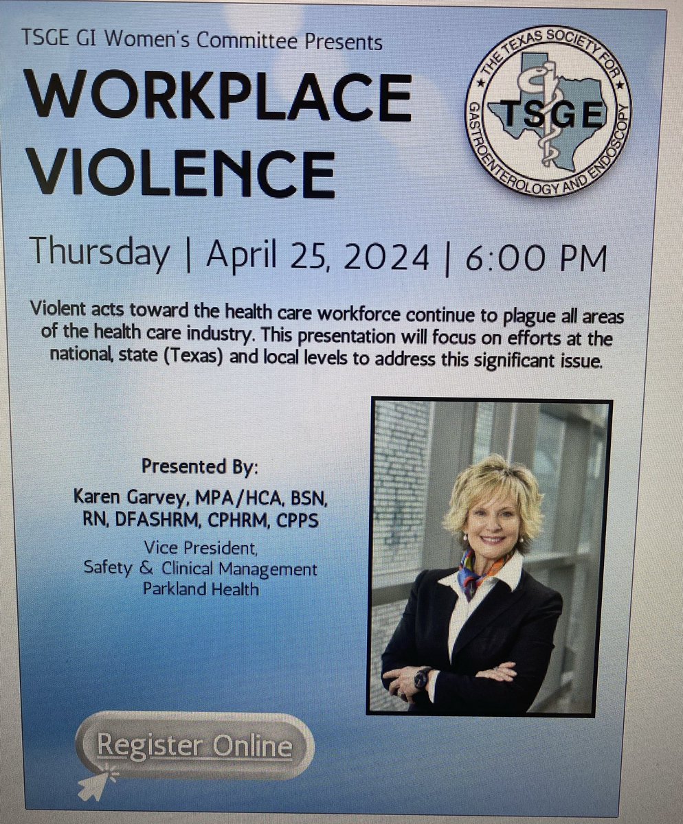 Do not miss - Webinar on Apr 25 on WORKPlACE VIOLENCE zoom.us/meeting/regist… @ScrubsNHeels @AmCollegeGastro @WomenInMedicine @ahahospitals