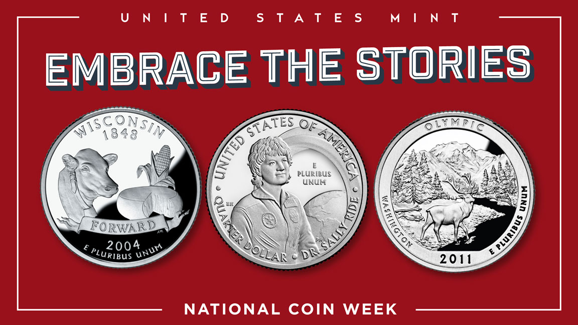 usmint's tweet image. 🐄 🚀 🏞️ What do cows, space, &amp;amp; national parks all have in common? They have all been featured as part of a coin design! Collecting coins is more than just a hobby—it's a reminder of our shared values &amp;amp; history. Learn more: bit.ly/3IoUMtd #NationalCoinWeek @ANACoins